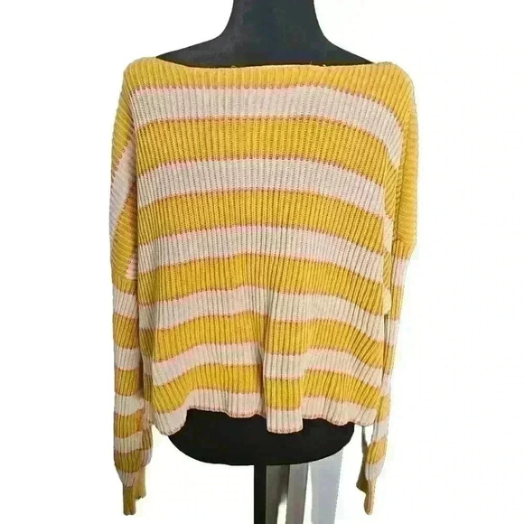 Free People Womens Just My Stripe Oversized Long Sleeve Ribbed Sweater M - Picture 5 of 14
